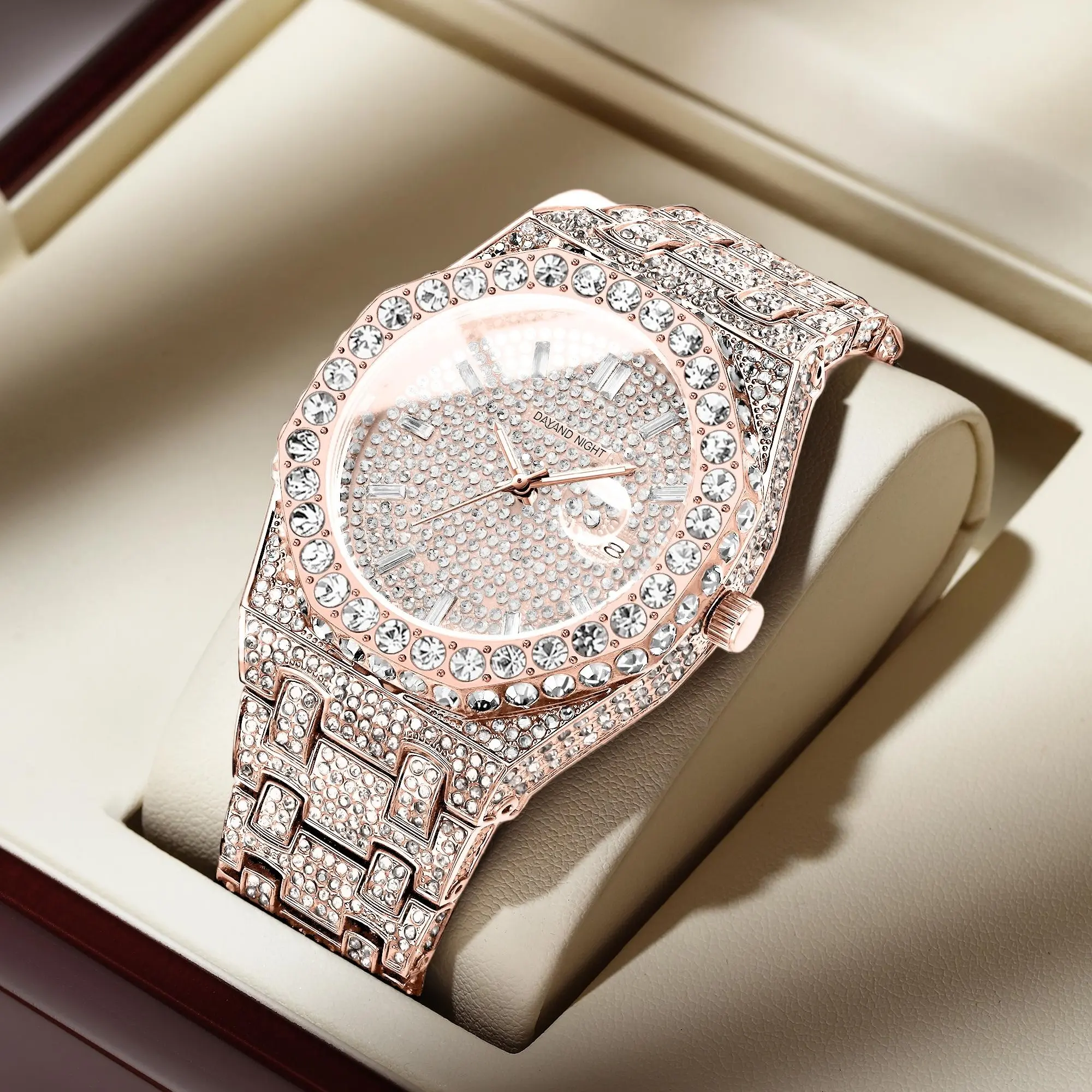 Dayand Night Women's High-End Quartz Watch30m Waterproof,Full Moissanite Round Face,Alloy Strap Business Casual Versatile Timepiece, Ideal Valentine's Day/Anniversary Gift for Daily/Business Wear, Women's Accessories,Gifts For Her, Womens Gifts, Anniversa