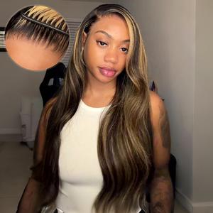 [Therealmaxieeeee‘s Same Wig] Megalook Honey Blonde Highlight Body Wave 13X6 Glueless Lace Frontal Wig Pre-everything Tiny Knots Put On Go Wig With Invisi Drawstring Band #Summervibes