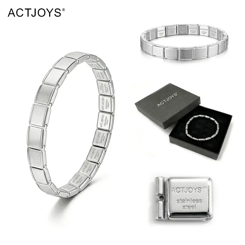 ACTJOYS 20-Link Pinch-Free Italian Charm Bracelet – Solid 316L Steel Silver – Heavyweight Modular Starter Set
