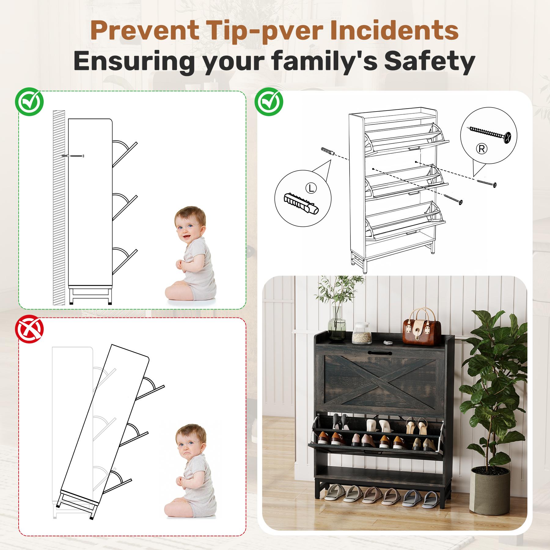 Shoe Cabinet with 2 Flip Drawers Narrow Storage Organizer for Entryway Hallway E1 Grade Board Adjustable Shelves Metal Frame Handle