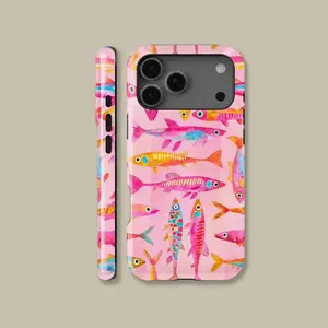 Pink Cartoon Fish Design Phone Case for iPhone 17 16 15 14 13 12 11 Pro Max, Flower Cover for Samsung S23 S24 S25 Ultra for iPhone 13