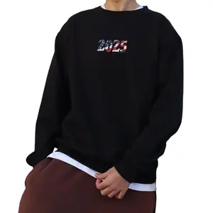 Odn. Unisex Oversized French Terry Crew Neck 500GSM Heavyweight Sweatshirt with Sleeve Detail Pullover - Black, Digital Print, Loose Fit