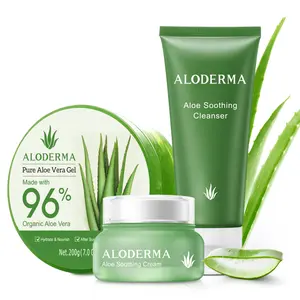 Aloderma Basic Aloe Soothing Skin Care Set - 3 Pieces - Cleanser, Cream, Aloe Vera Gel