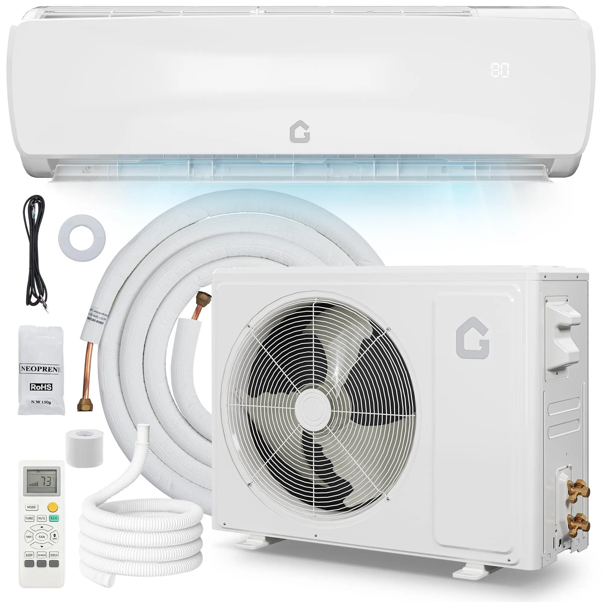Gaomon 19 SEER2 9000 BTU 115V Ductless Mini-Split Inverter Air Conditioner Heat Pump System - 3-in-1 Cooling-Heating-Dehumidifying, Cools 450 Sq. Ft Bedrooms, 10ft Pre-Line Set, Wall Bracket Included, White Aircon Split Type