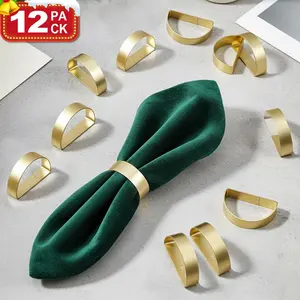 12 Pack Gold Napkin Rings - Elegant Metallic Napkin Rings, Stainless Steel Napkin Ring Holder for Table Decor, Weddings, Dinner Parties, Holidays & Everyday Use