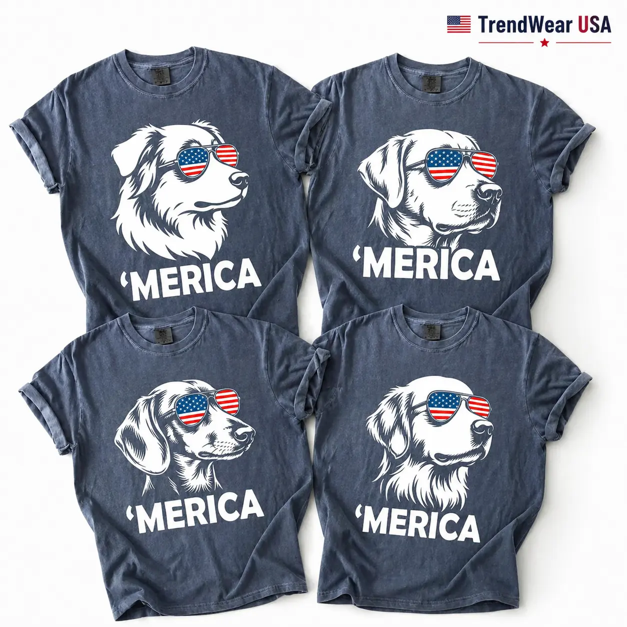Women's Comfort Colors Vintage Short-Sleeve Printed Graphic T-Shirt - 50+ Dog Patriotic 4th of July Merica Tee, Mom Gift for Golden Retriever/Labrador Lovers - TrendWear USA