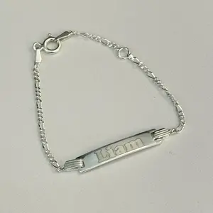 Baby ID Bracelet Link Chain, Sterling Silver 5" + 1" extension Engravable Bracelet