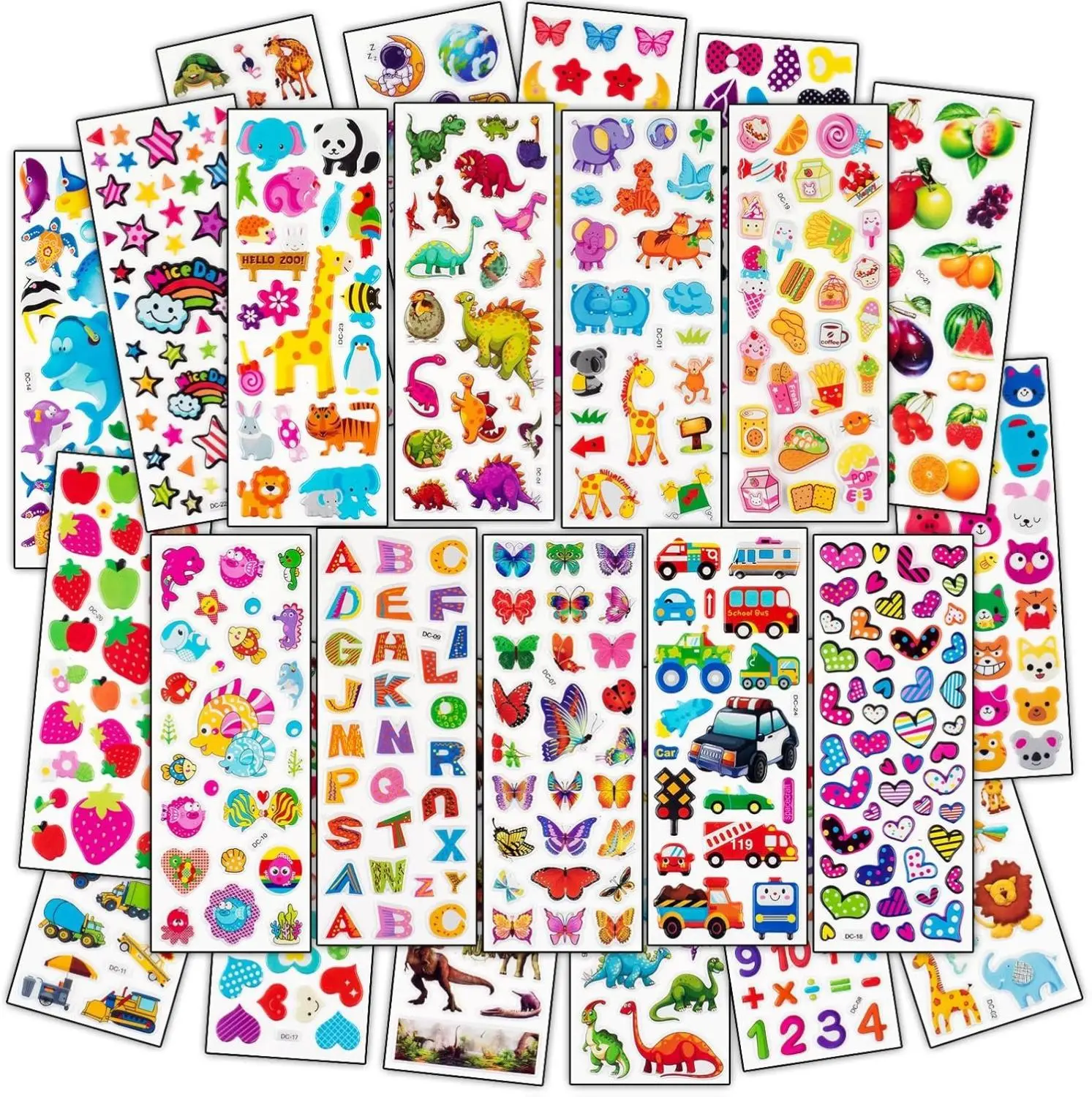 Unisex 500+ 3D Puffy Stickers for Kids - Dinosaurs, Letters, Numbers, Cars & More, Water Resistant Animal Scrapbook Decals, Cute Stickers for Craft Scrapbooking, Teacher Rewards (Educational Arts & Crafts Toy)