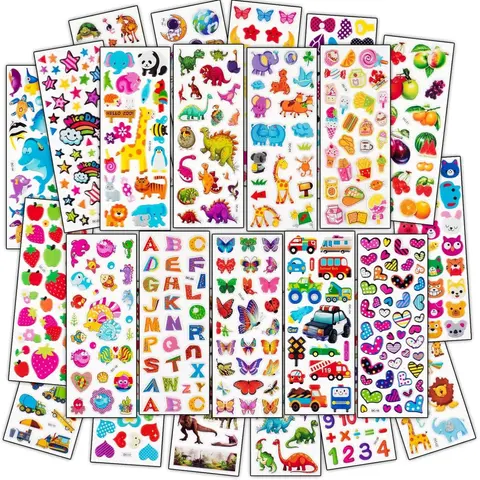 Unisex Plastic 500+ Unique 3D Puffy Stickers Collage Pack - Waterproof, Fade-Resistant, Cute Animal Stickers, Dinosaurs, Letters, Numbers, Cars, Animal Scrapbook Decals, Art Crafts Embellishment, Teacher Rewards for Boys, Birthday Gifts