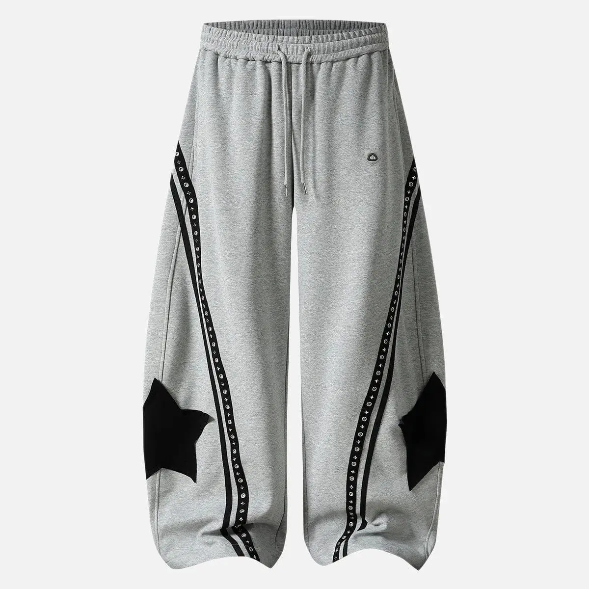 Aelfric Eden High Waist Panel Baggy Barrel Sweatpants Oversized Wide-Leg Fit Star Patch & Studded Stripe Detail  Unisex Streetwear Pants Athleisure Design