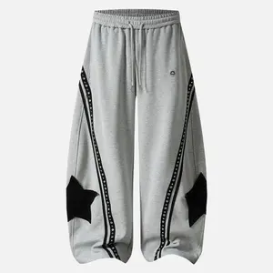 Aelfric Eden High Waist Panel Baggy Barrel Sweatpants Oversized Wide-Leg Fit Star Patch & Studded Stripe Detail  Unisex Streetwear Pants Athleisure Design