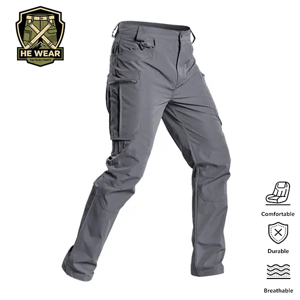 Men’s functional knit tactical hiking pants—scratch-resistant, wear-resistant, stretchy, breathable, moisture-wicking, multi-pocket; quick-dry outdoor adventure/duty pants; high stretch; lightweight, breathable, tear-resistant; suitable for outdoor climbi