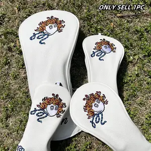 Cartoon Pattern Golf Club Head Covers, Golf Accessories, Durable PU Material, Dust-Proof Design, Ideal Gift for Weekend Golfers & Adventure Enthusiasts