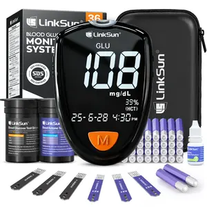Linksun M26-K Blood Glucose & Ketone Testing Kit, 20 Safety Lancets, 10 Glucose Strips, 10 Ketone Strips, Travel Case, Glucose Control Solution, 2-IN-1 Glucose Ketone Meter, Home Use, No Coding, Large Display Starter Kit for Home Health & Keto Monitoring
