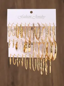 Faux Pearl & Rhinestone Decor Rope Chain Design Hoop Earrings Set, Vintage Jewelry for Women, Trendy All-match & Exquisite Jewelry for Birthday Gift