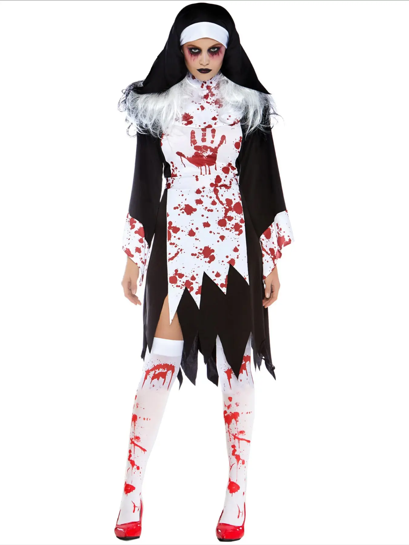 The Demon Scary Sinful Sister Costumes Long Robes Lady Womenswear Halloween Carnival Spooktacular Bloody Nun Cosplay Fancy Dress Outfit