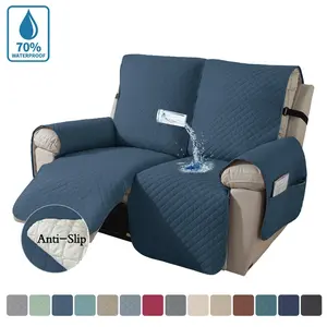 Loveseat Recliner Cover with Pocket, Waterproof Reclining Couch Covers for 2 Seats, Non Slip Washable Chair Cover Furniture Protector for Pets