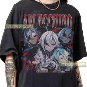 Limited Arlecchino Genshin Vintage Shirt, Retro Videogame Husbando Genshin Impact Gift, Funny Game Gifts Tee, Arlecchino 90s Bootleg T-Shirt