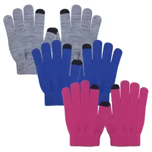 Evridwear Children's Winter Gloves - 3 Pairs Touchscreen Knitted Warm Stretch Mittens, for Cold Weather Pink Spandex