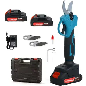 Wireless electric pruning shears, equipped with 2 batteries and other accessories, longer battery life, brushless motor, non-slip handle, safety switch, ideal for garden, orchard, and tree pruning