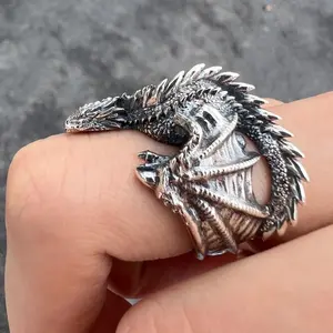 Dragon Rings Gothic Punk Style Pterosaur Wings Opening Adjustable  Rings Vintage Jewelry Accessories Gifts #VHH
