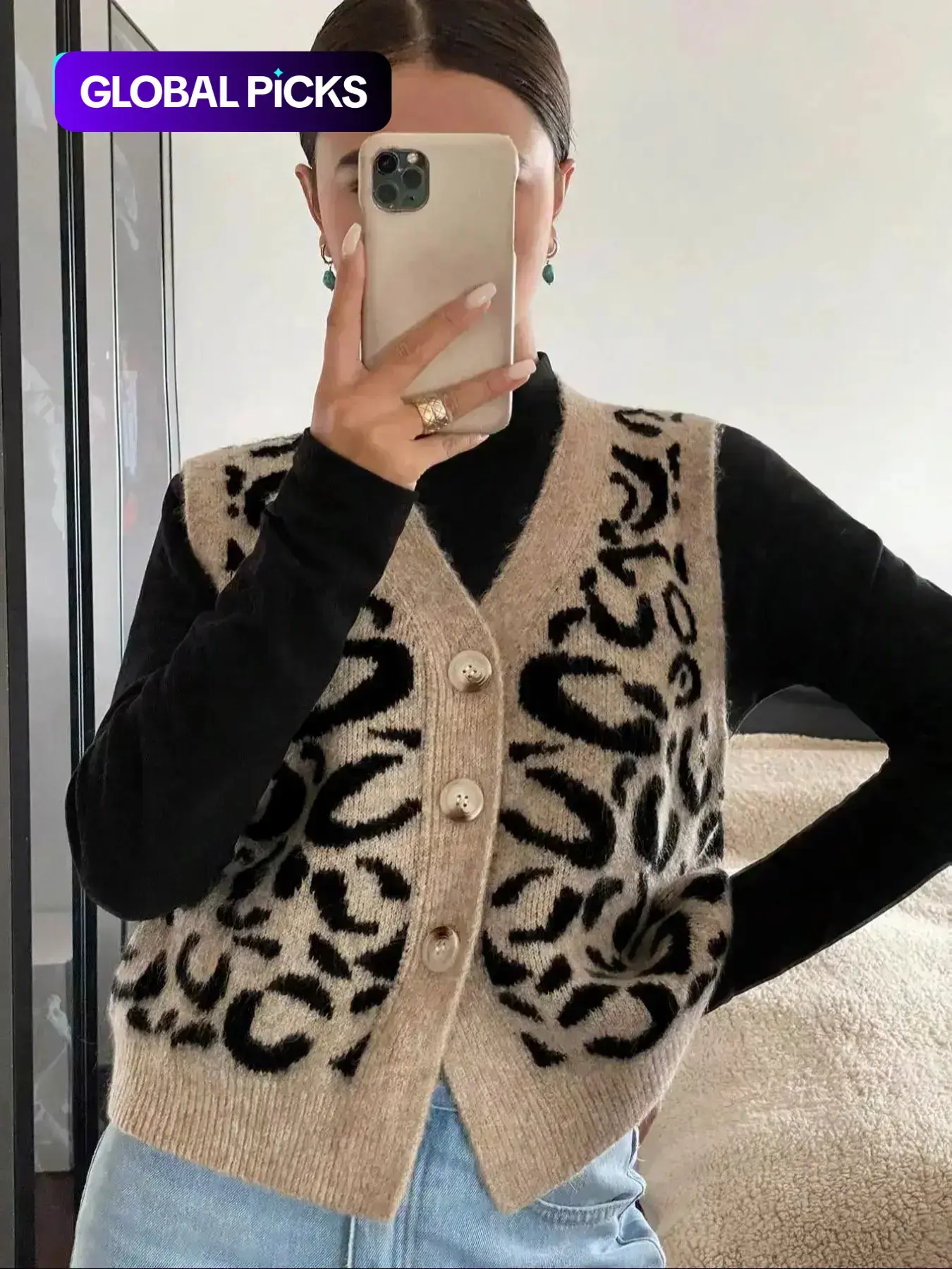 Women's Leopard Print Sweater Vest, Sleeveless Fitted Vest, Casual Fashion Sleeveless Knitwear Tops, Sleeveless Knitted Vests for Daily Wear, Ladies Clothes for All Seasons, Womenswear, Piece