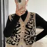 【Black Friday】Women's Leopard Print Fitted Knit Vest, Casual Fashion Knitwear, Sleeveless Top for Daily Wear, Women's Clothes for All Seasons, Womenswear
