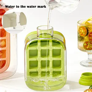 Ice Cube Tray - 2 in 1 Water Bottle Ice Cube Molds & Trays - Square Tray with Lid and Bin Kettle - Portable Pressed Silicone Ice Box with Straw - Ice Mold Freezer Hockey Cocktail Coffee Whiskey Champagne Beer Juice