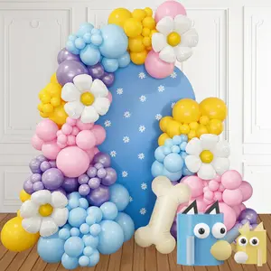 Blue Balloon Arch Garland Kit 142PCS Paw Dog Party Decorations Sunflower Bone Foil Balloons for Puppy Theme Decor