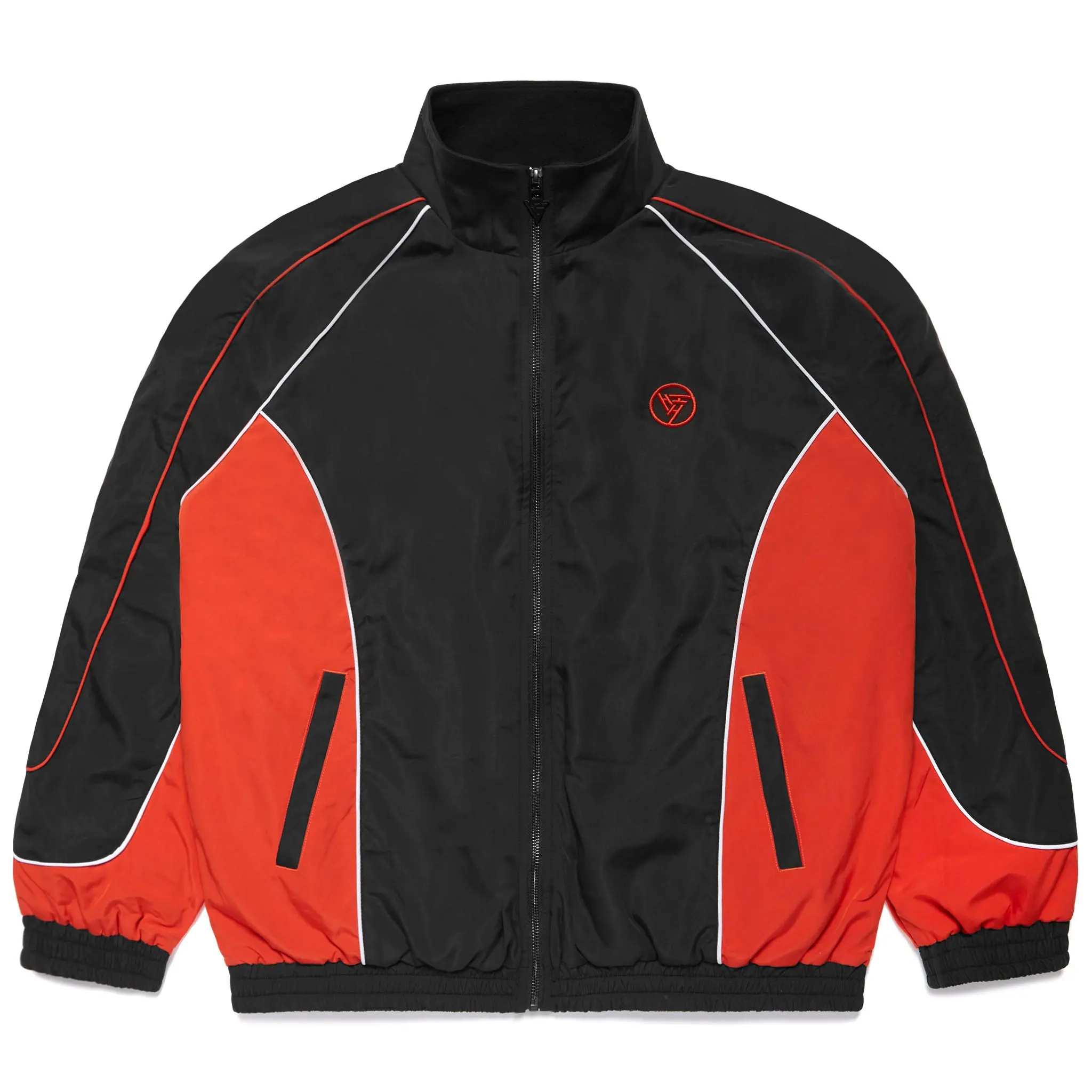 Hypland Piping Hot Men's Windbreaker Jacket - Black Fleece-Lined Nylon Shell Menswear Top with Contrast Piping Detail, Jackets