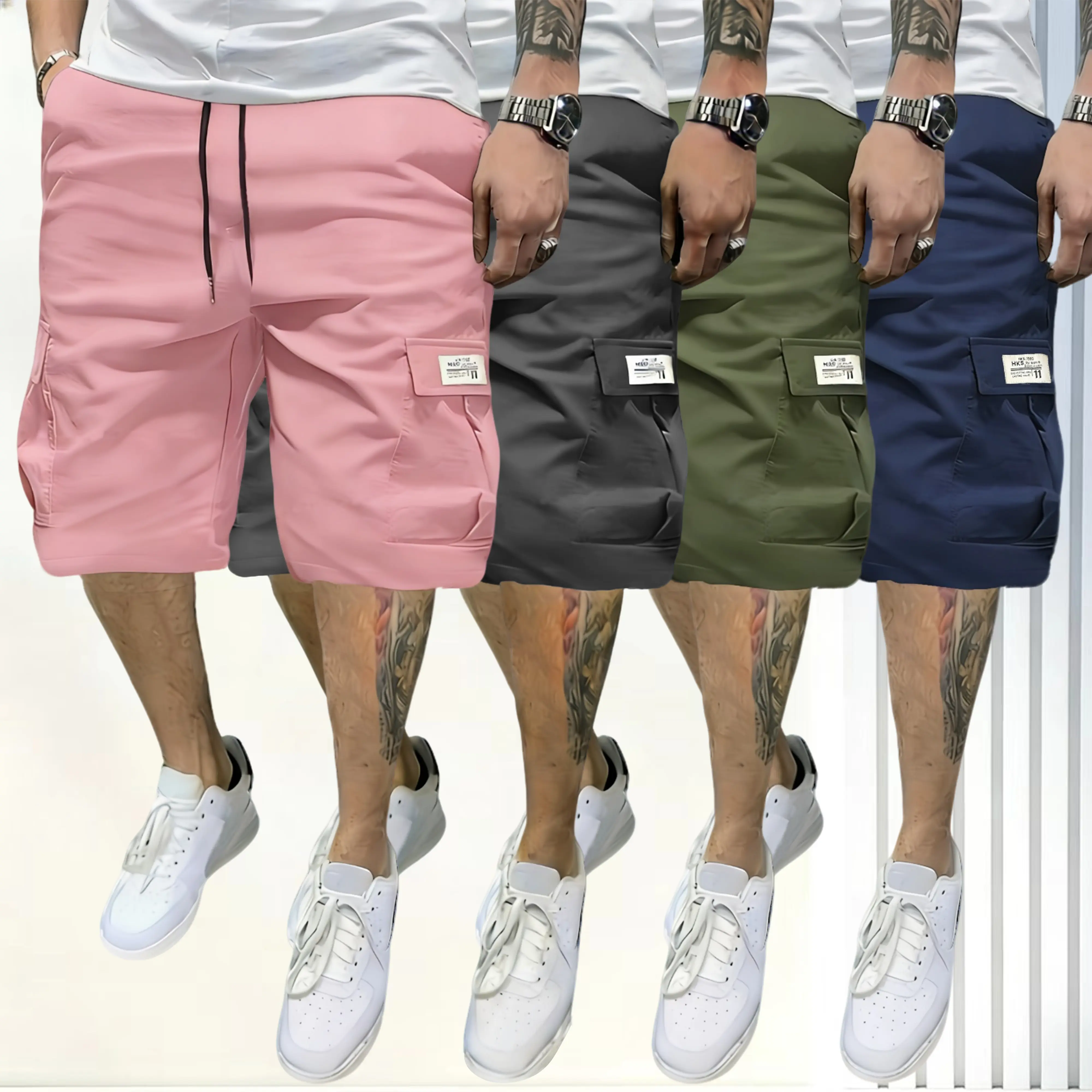 Pink + Dark Gray + Army Green + Dark Blue