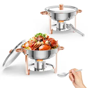Gaomon 2-Pack 5QT Rose Gold Stainless Steel Chafing Dishes Buffet Set - Food Warmers with Tray and Complete Accessories