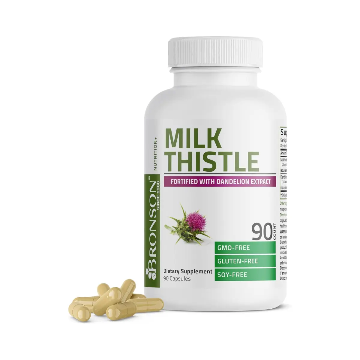 Bronson Milk Thistle Silymarin Marianum & Dandelion Extract, 90 Capsules | 2-in-1 Liver Cleanse, Health, Detox & Antioxidant Support, Non-GMO, Gluten-Free, Soy-Free
