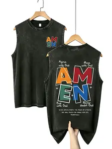 Colorful AMEN Meaningful Acid Wash Tank Top Agree Move End Never With God Christian Sleeveless Vintage Prayer Power Faith Apparel Isaias 4110 Print Comfortable Soft Cotton Blend tiktokshopspringglowup clothes  Album f good tees graphic