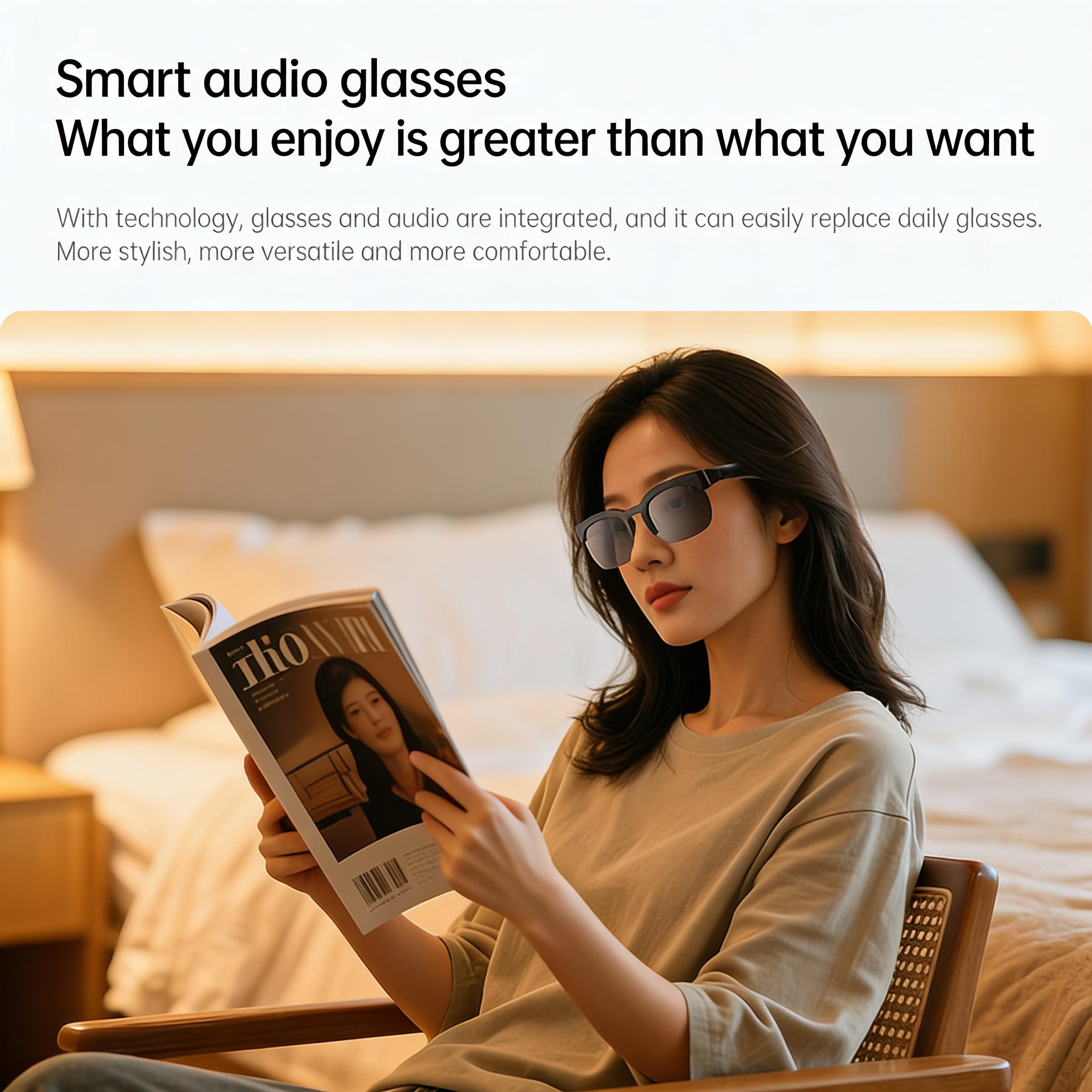 2026 Latest Smart Audio Glasses with Bluetooth, Open-Ear Speakers, Music & Hands-Free Calls, AI Voice Assistant,Translation for 164+ Languages Lightweight Wearable Tech Glasses for Men & Women