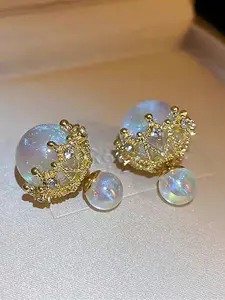 Elegant Copper Zirconia Pearl Earrings Set, Two-Sided Wear, Perfect for Women, Any Occasion, Ideal Gift for Loved Ones, High Quality Earrings