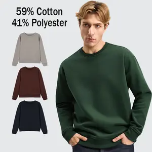 Mega Tshop Unisex Heavyweight Fleece Round Neck Long-Sleeve Sweatshirt - 12.3 oz 350 GSM Cotton Blend, Ultra Soft, Medium-Length Plain Menswear Casual Pullover for Day Use, Ribbed Hem, Extended Sizes