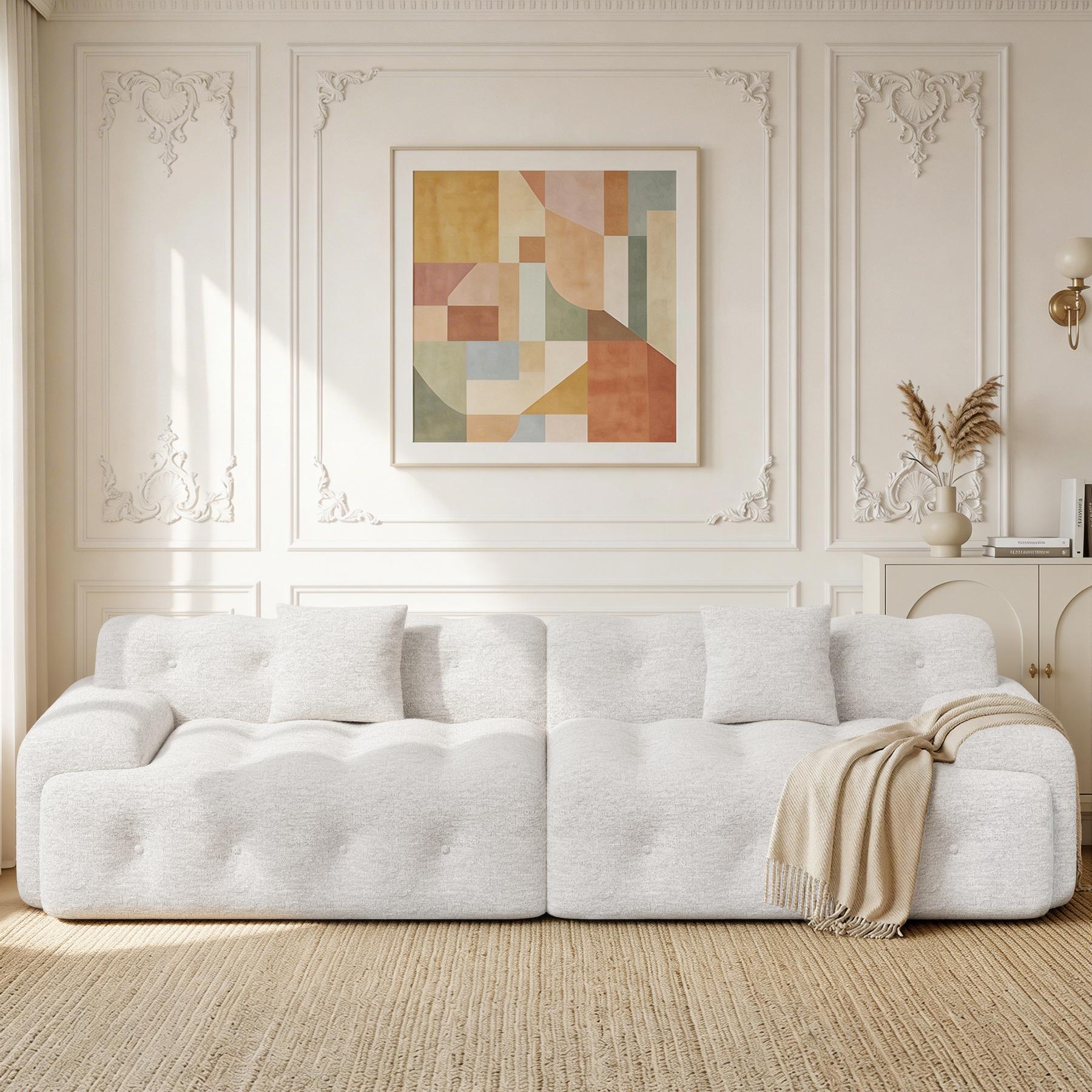 113" Modern Boneless Couches for Living Room, L Shaped Cloud Couch Sectional, Chenille Convertible Modular Sofa Set, No Assembly Required