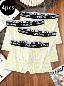 4-pack of men's fashion patterned boxer briefs - trendy printed underwear, letter FASHION waistband