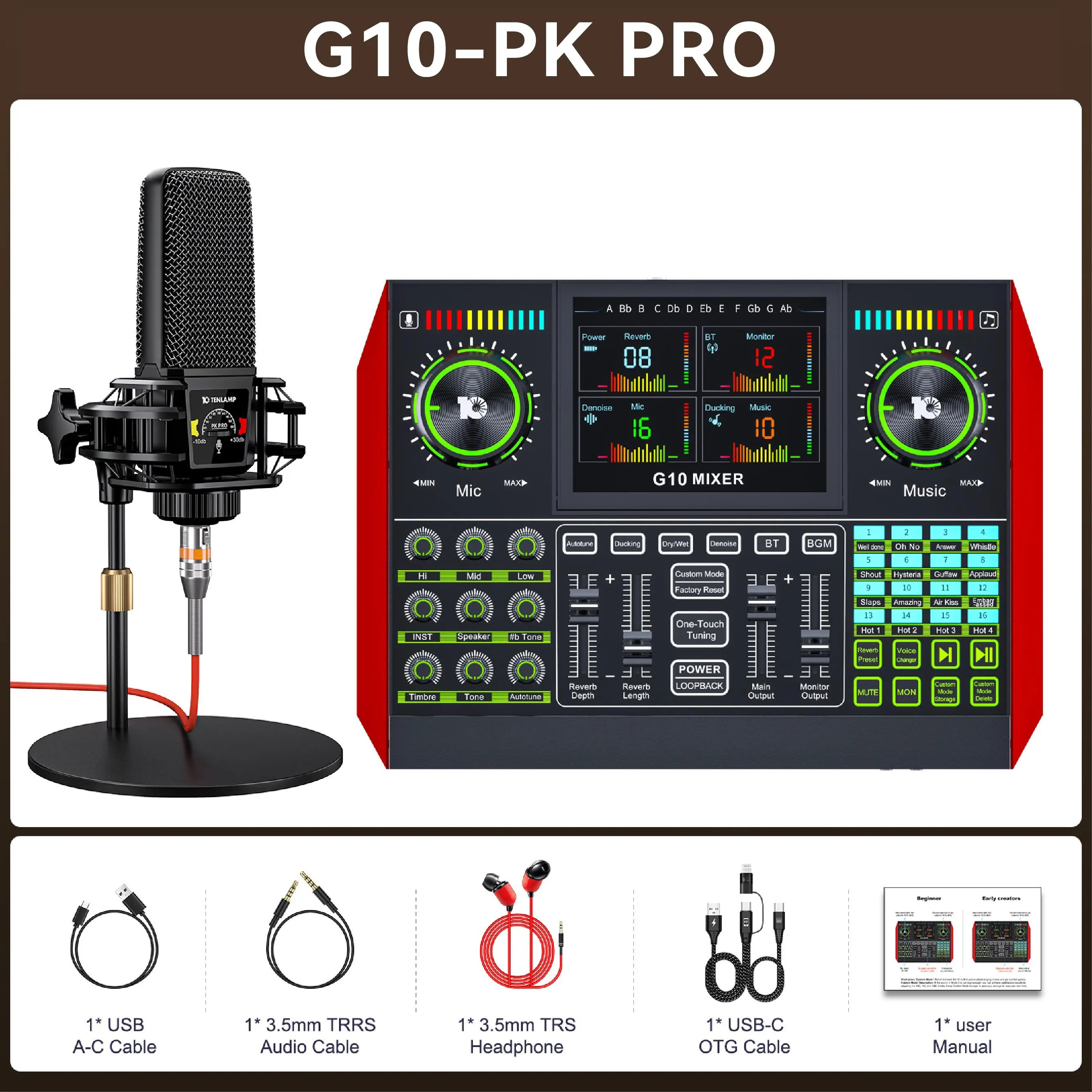 Tenlamp G10-PK PRO Mixer Sound Card Kit, Custom Sound Effects