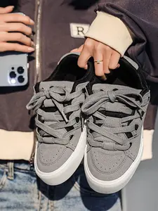Unisex Burgundy Color-block Casual Athletic Sneakers, Sports Shoes with Suede Material, Non-slip Wear-resistant Sole for Daily Commute and Street Style