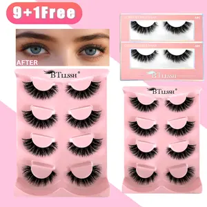 BTLLSSH 10 Pair Fluffy Faux Mink Lashes Weightless Strip Lashes Cruelty-Free Vegan Mink Eyelash Vivid 3D Effect Reusable Easy to Apply Mink-Like False Eyelashes Falseeyelashes Makeup Cosmetic