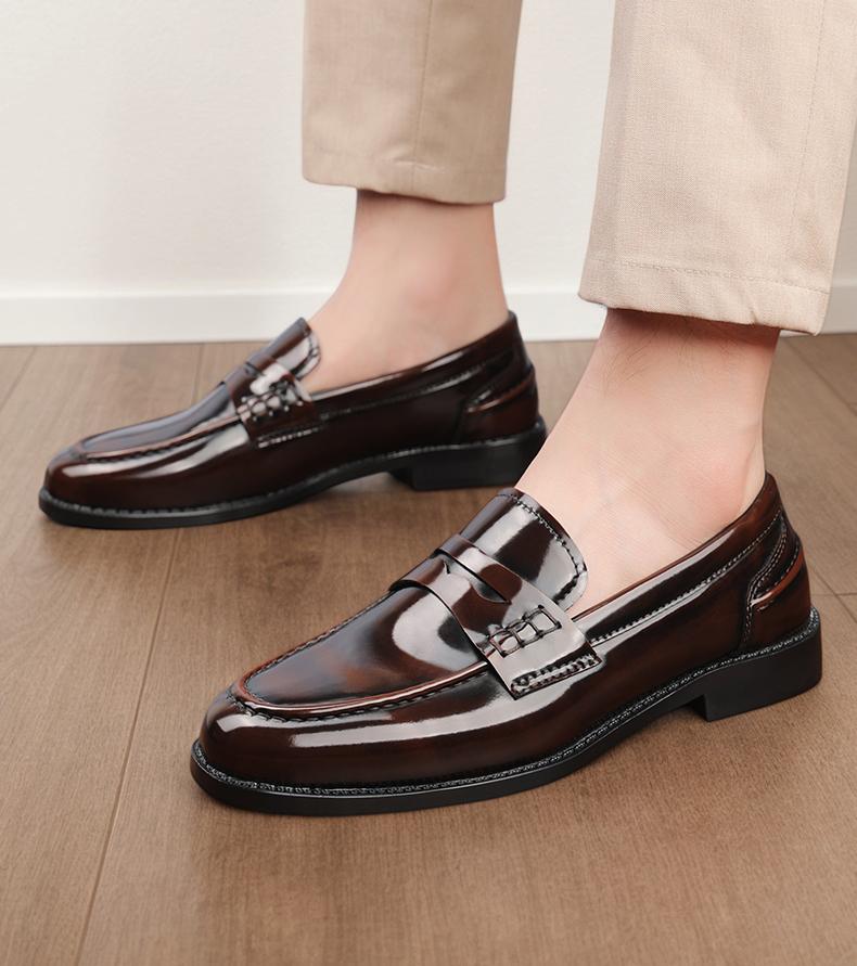 Men's Classic Penny Loafers, Glossy Slip-On Formal Dress Shoes8661