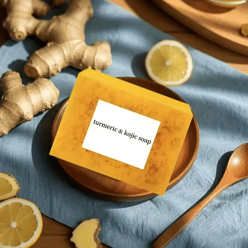 Natural Lemon Turmeric Kojic Acid Soap — Handmade Organic Brightening Body Wash & Foaming Bar for Glowing, Even-Toned Skin — Turmeric Soap, Body Cleanser & Skincare Essential-Turmeric Soap,Turmeric Bar Soap, Body Wash,Turmeric Kojic Acid Body Care Produc