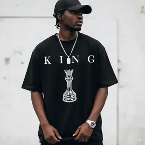 THE KING Men's 180GSM Cotton T-Shirt - Black Chess King Graphic Print, Casual Short Sleeve Round Neck Tee for Casual Attire
