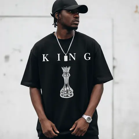 Men's Chess King Graphic T-Shirt - 100% Cotton Classic Short-Sleeve Round Neck Garment, Unisex Cut All-Seasons Tops for Errands, Games, Casual Wear