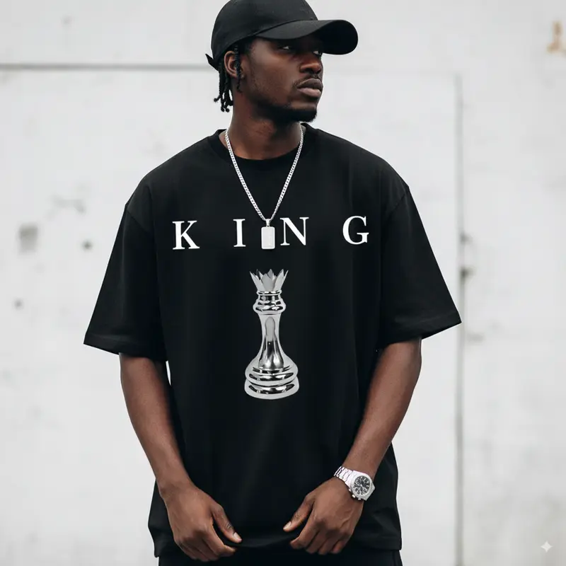 Men's Chess King Graphic T-Shirt - 100% Cotton Classic Short-Sleeve Round Neck Garment, Unisex Cut All-Seasons Tops for Errands, Games, Casual Wear