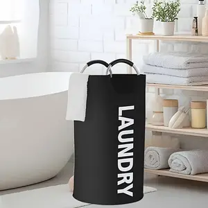 Oversized Laundry Basket with Soft Handles Collapsible Multi-functional Storage 90L Black Fabric for Bathroom Laundry Room Dorm Room Bedroom Closet Organizer Storage Hamper