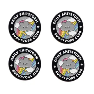 4PCS Rainbow Cloud Badge DAILY SHITSTORM SURVIVORS CLUB, Dark Humor Lightning Rainbow Design, Durable Metal Pins, Stress Relief Gift for Office Workers, Fashion Accessory