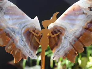 Orbicular Scenic Moss Agate Crystal Fairy Wings on Custom Stand